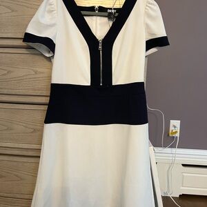 DKNY Black and Cream Midi Dress
